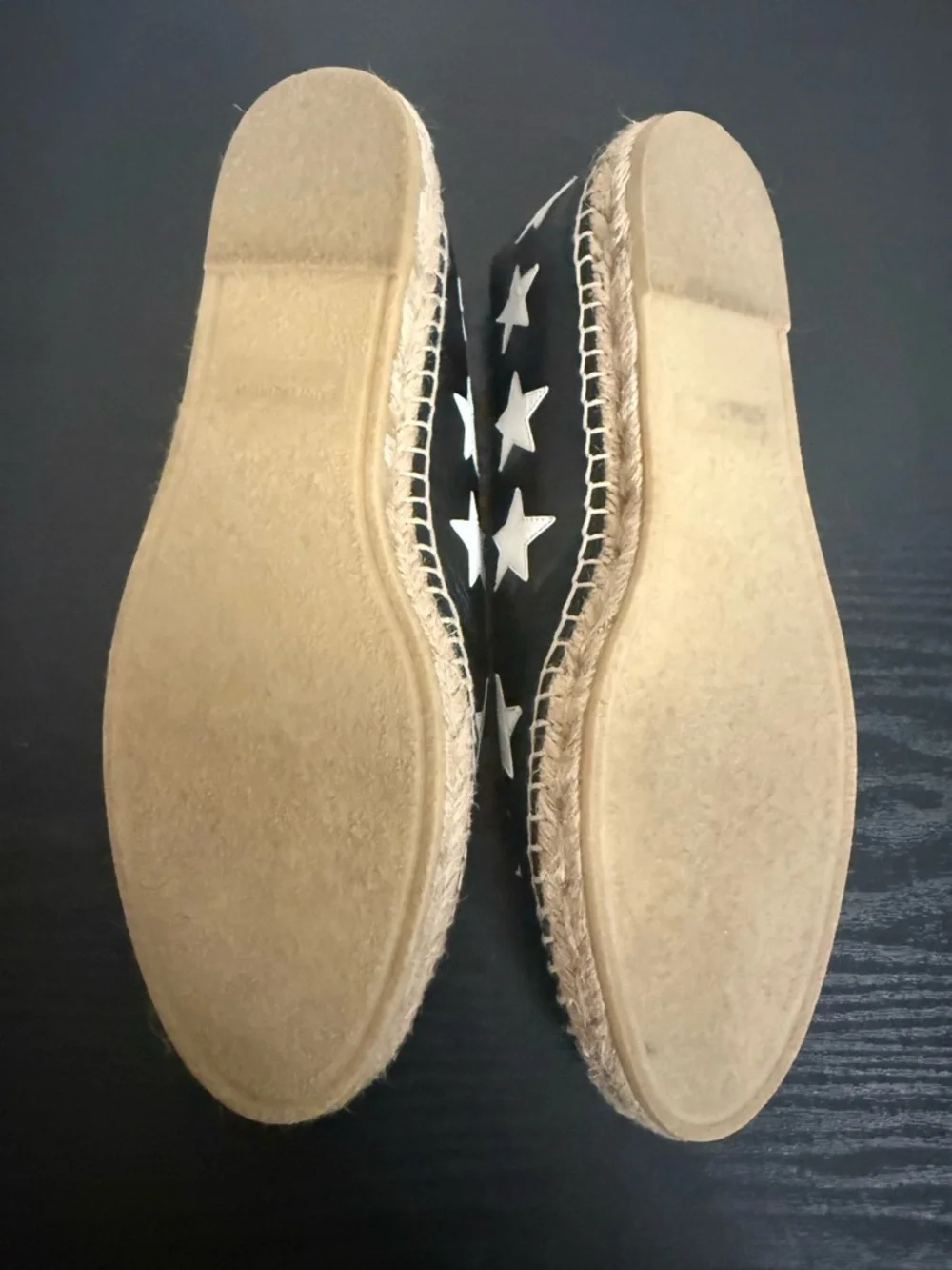 Saint Laurent Size 38.5 Black Leather White Star Espadrilles Loafers